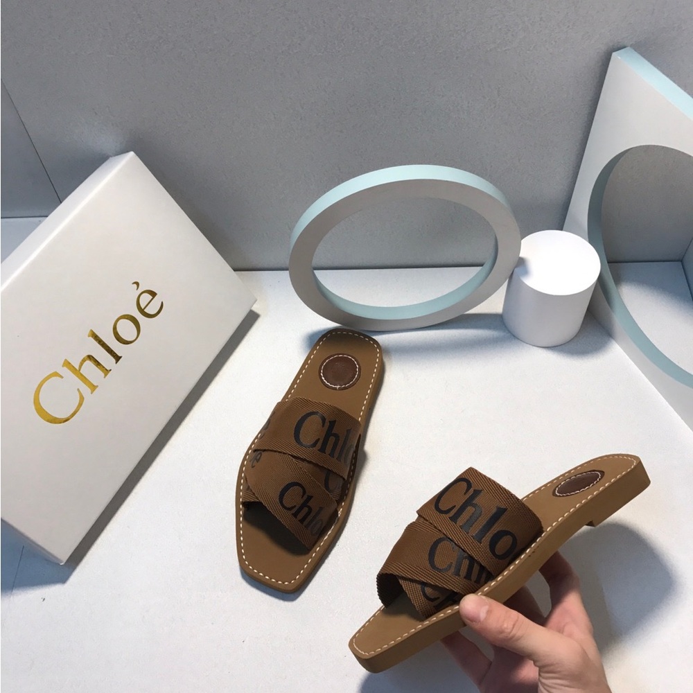 Chloe Brown Logo Strap Slide Sandals - Women - Picture 2 of 9